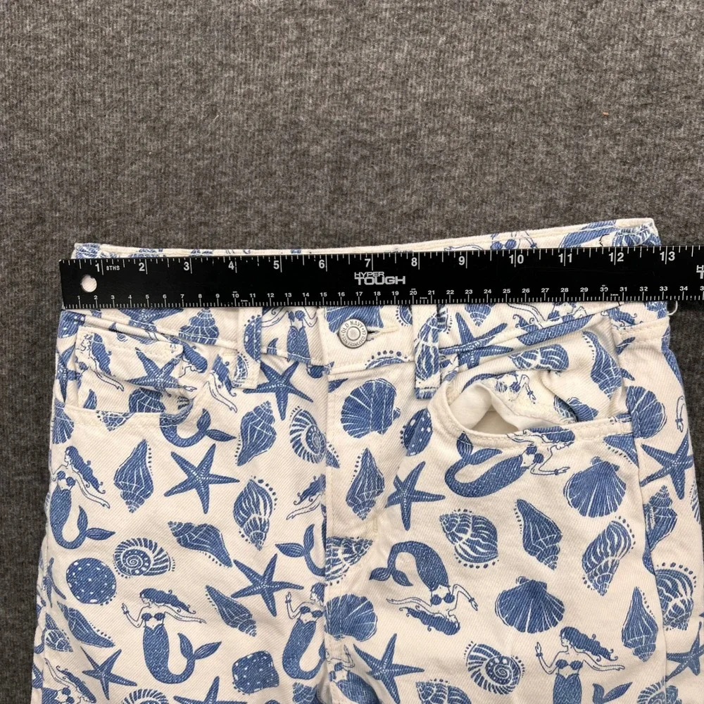 Old Navy Girls Blue White Mermaid Starfish Baggy Wide Leg Jeans Size 12